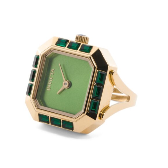 INVICTA Gold/green Women's Angel Lady Stainless Steel Gold Tone Dial Ring Watch - Picture 1 of 2